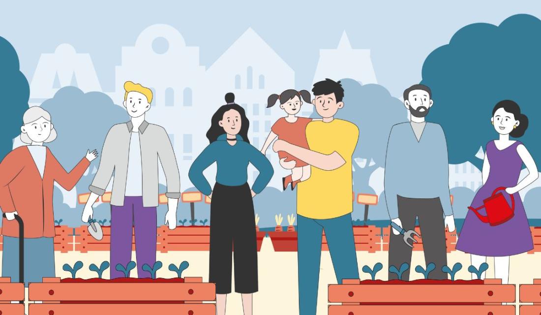 Menschen im Gemeinschaftsgarten